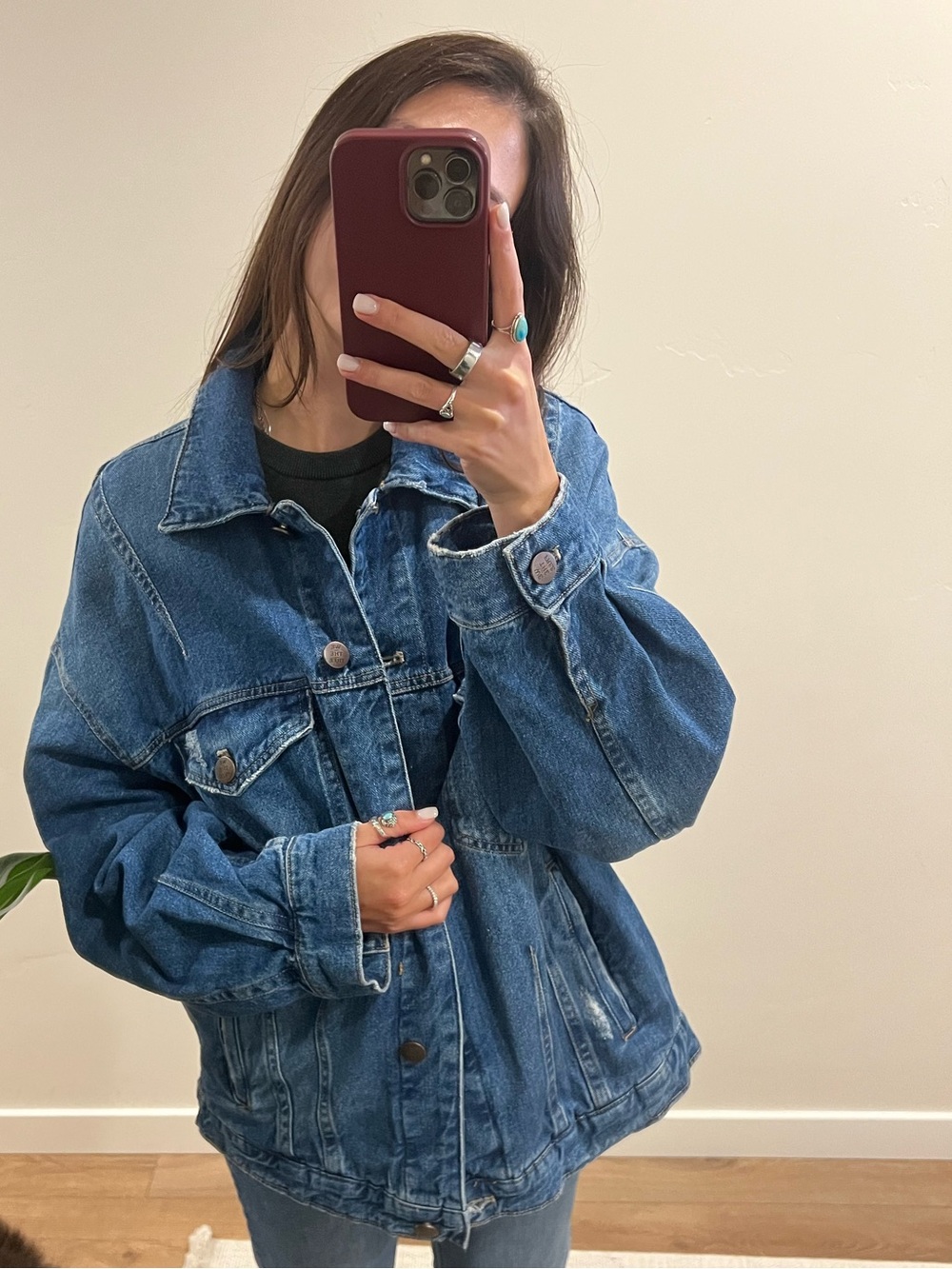 We The Free Dark Blue Oversized Denim Jacket - Picture 2 of 8